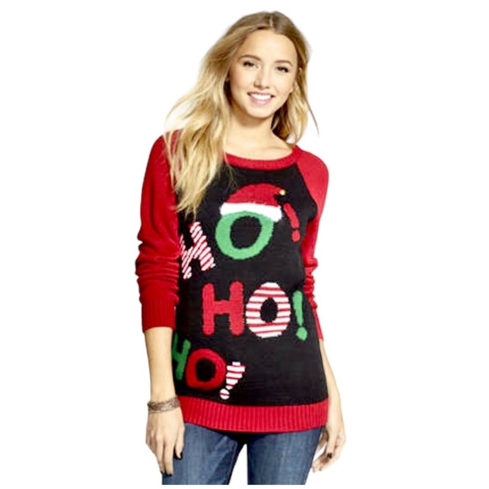 Planet Gold Ugly Christmas Sweater "Ho
Ho Ho!" Scoop-Neck Knit Pullover
Sweater